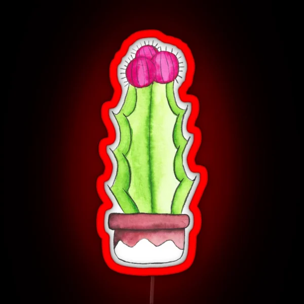 Prickly Watercolor Cactus RGB Neon Sign