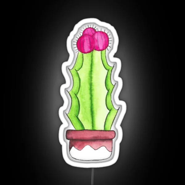 Prickly Watercolor Cactus RGB Neon Sign