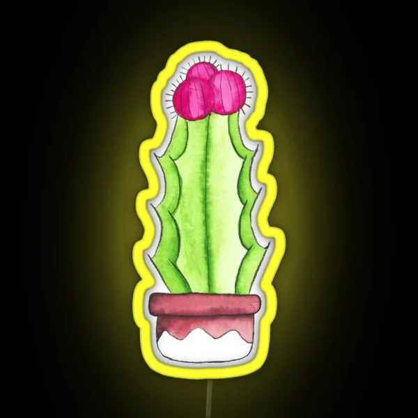 Prickly Watercolor Cactus RGB Neon Sign