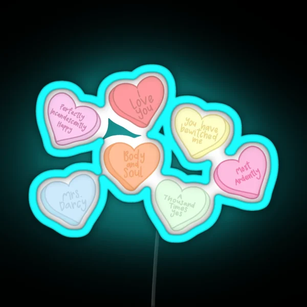 Pride And Prejudice Conversation Hearts RGB Neon Sign