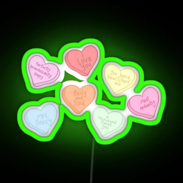 Pride And Prejudice Conversation Hearts RGB Neon Sign