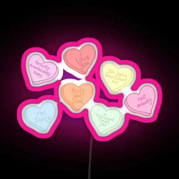 Pride And Prejudice Conversation Hearts RGB Neon Sign