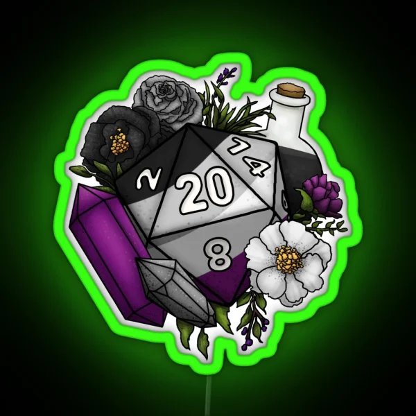 Pride Asexual D20 Tabletop RPG Gaming Dice RGB Neon Sign