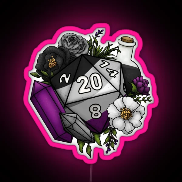 Pride Asexual D20 Tabletop RPG Gaming Dice RGB Neon Sign
