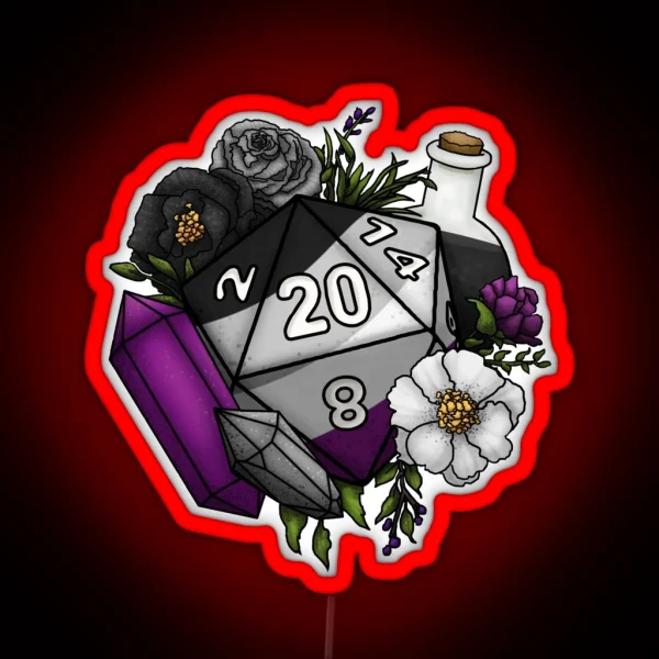 Pride Asexual D20 Tabletop RPG Gaming Dice RGB Neon Sign
