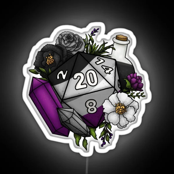 Pride Asexual D20 Tabletop RPG Gaming Dice RGB Neon Sign