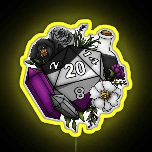 Pride Asexual D20 Tabletop RPG Gaming Dice RGB Neon Sign