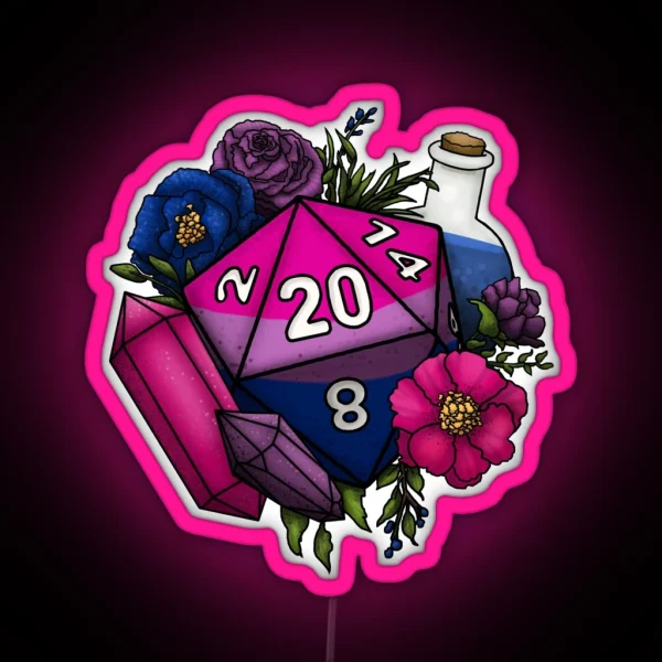 Pride Bisexual D20 Tabletop RPG Gaming Dice RGB Neon Sign