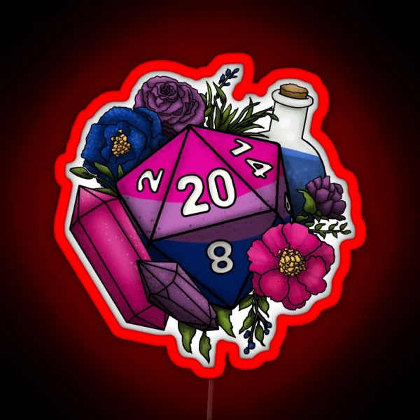 Pride Bisexual D20 Tabletop RPG Gaming Dice RGB Neon Sign