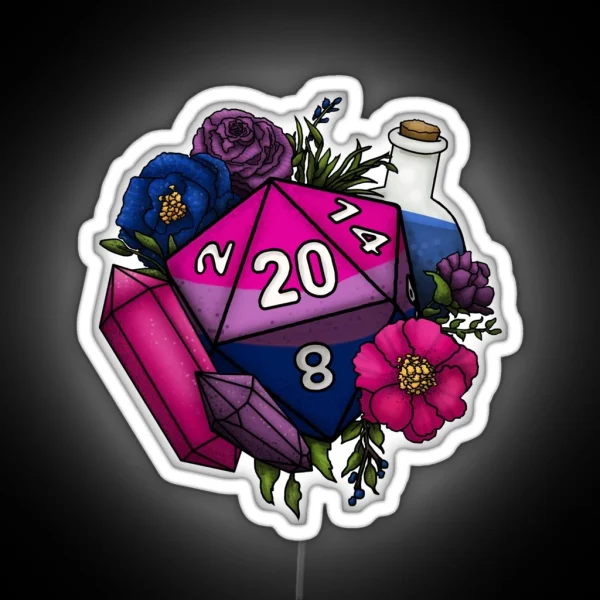 Pride Bisexual D20 Tabletop RPG Gaming Dice RGB Neon Sign