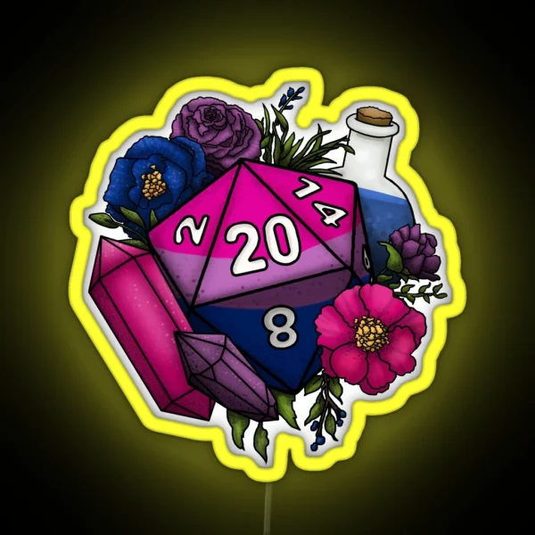 Pride Bisexual D20 Tabletop RPG Gaming Dice RGB Neon Sign