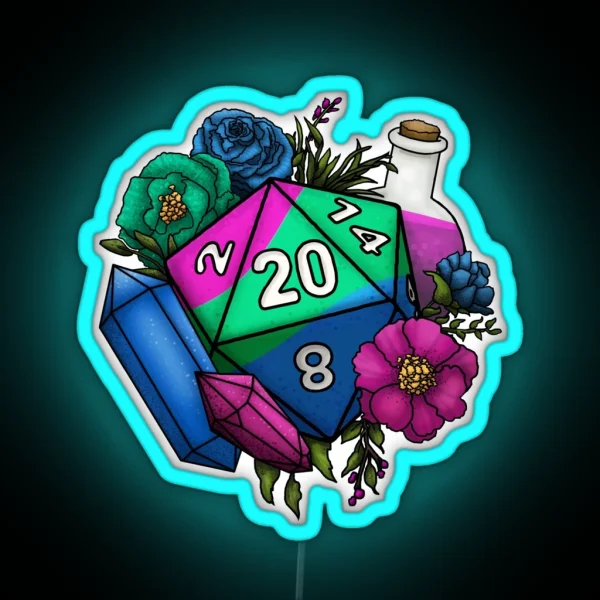 Pride Polysexual D20 Tabletop RPG Gaming Dice RGB Neon Sign