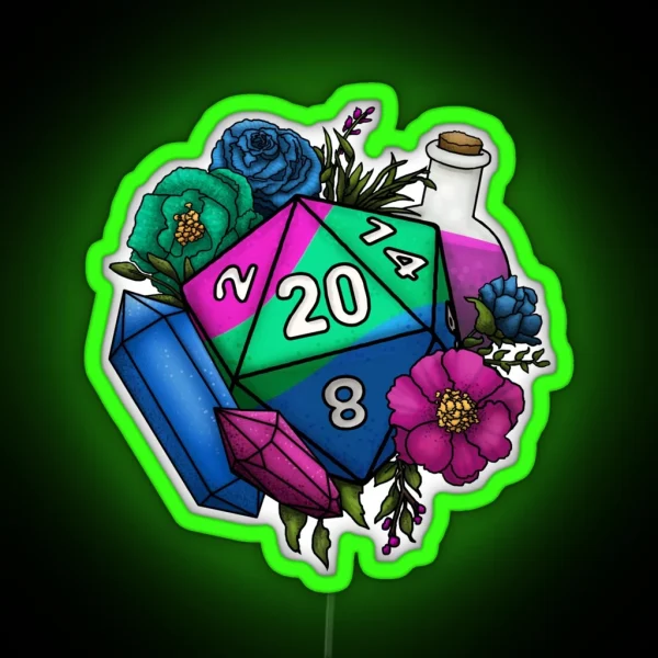 Pride Polysexual D20 Tabletop RPG Gaming Dice RGB Neon Sign
