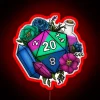 rgb neon d20 gaming die for tabletop rpgs with pride and polysexual themes in red