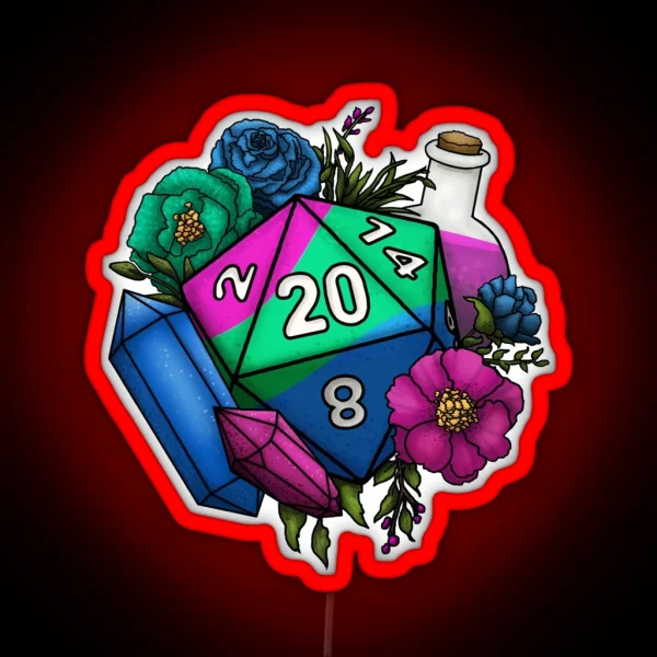 Pride Polysexual D20 Tabletop RPG Gaming Dice RGB Neon Sign