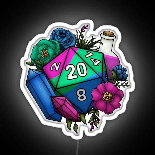 Pride Polysexual D20 Tabletop RPG Gaming Dice RGB Neon Sign