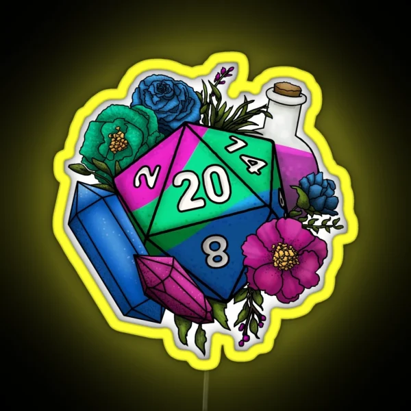 Pride Polysexual D20 Tabletop RPG Gaming Dice RGB Neon Sign