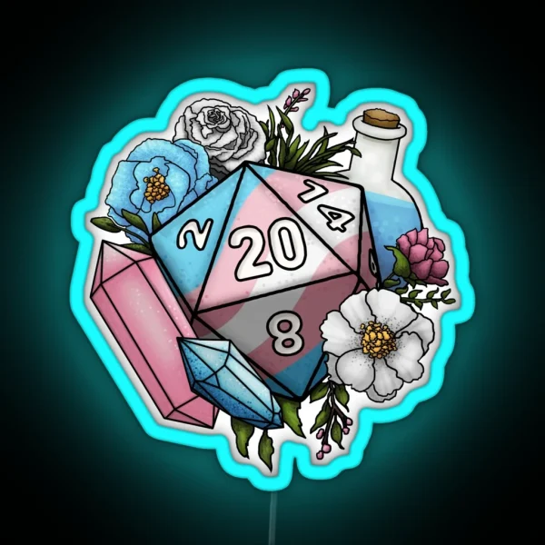 Pride Transgender D20 Tabletop RPG Gaming Dice RGB Neon Sign