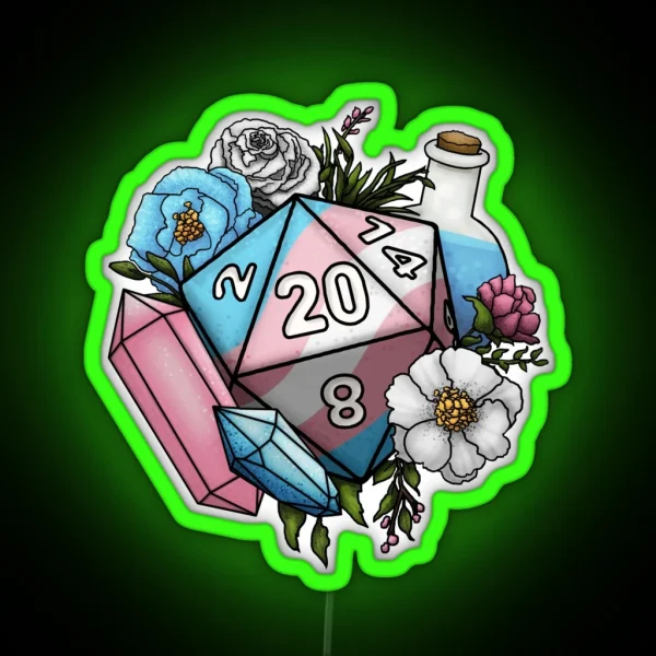 Pride Transgender D20 Tabletop RPG Gaming Dice RGB Neon Sign