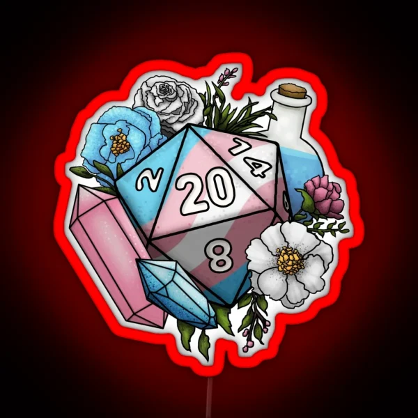 Pride Transgender D20 Tabletop RPG Gaming Dice RGB Neon Sign
