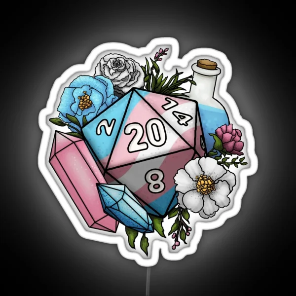 Pride Transgender D20 Tabletop RPG Gaming Dice RGB Neon Sign