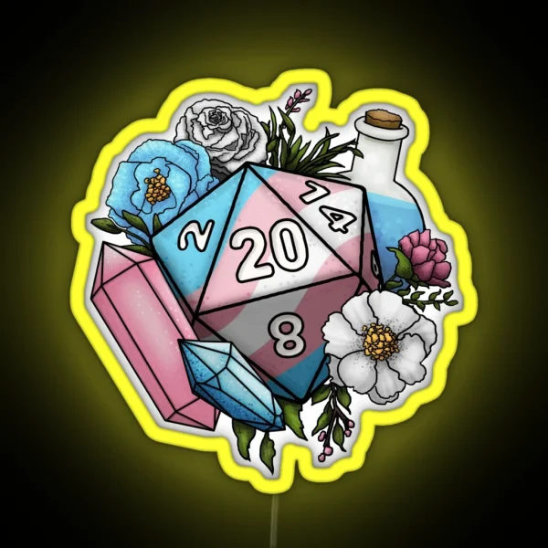 Pride Transgender D20 Tabletop RPG Gaming Dice RGB Neon Sign