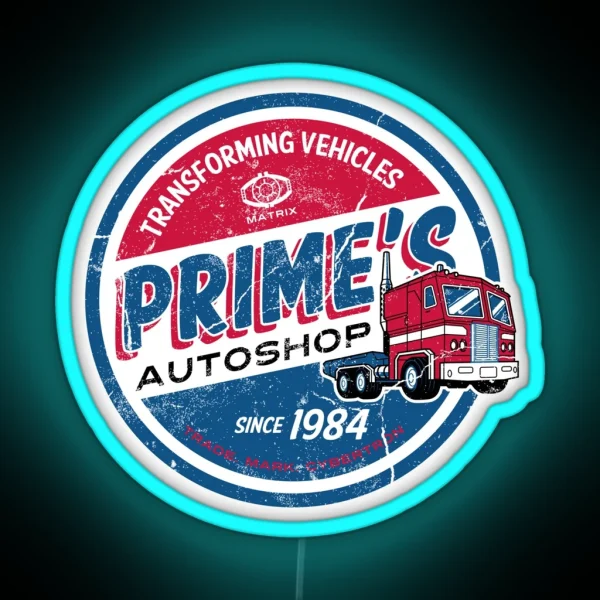 Prime S Autoshop Vintage Distressed Style RGB Neon Sign
