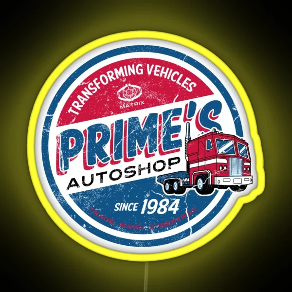 Prime S Autoshop Vintage Distressed Style RGB Neon Sign