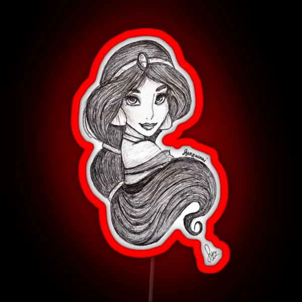 Princess Jasmine Pen Sketch RGB Neon Sign