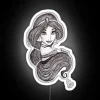 A beautiful pen sketch of Princess Jasmine featuring an RGB neon sign - White.