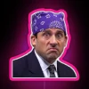 neon rgb sign showing prison mike in bright pink.