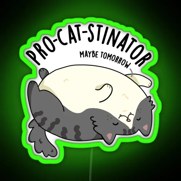 Pro Cat Stinator Funny Fat Cat Puns RGB Neon Sign