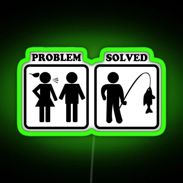 Problem Solved Funny Fishing RGB Neon Sign