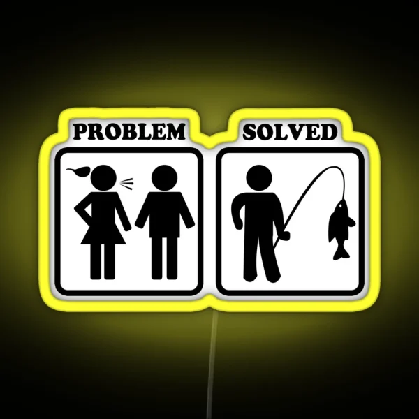 Problem Solved Funny Fishing RGB Neon Sign