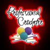 Professional crocheter with funny neon text, RGB design for craft inspiration.