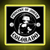 rgb neon sign displaying progeny of johan in vibrant yellow