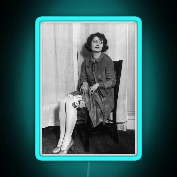 Prohibition Woman Hiding Whiskey In Garter Vintage RGB Neon Sign