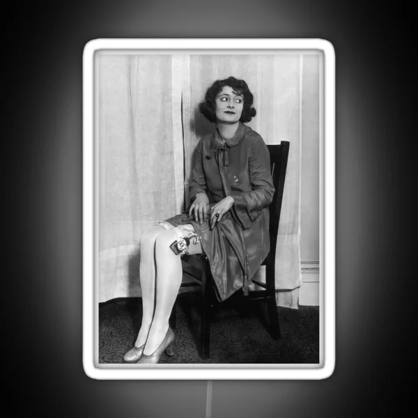 Prohibition Woman Hiding Whiskey In Garter Vintage RGB Neon Sign