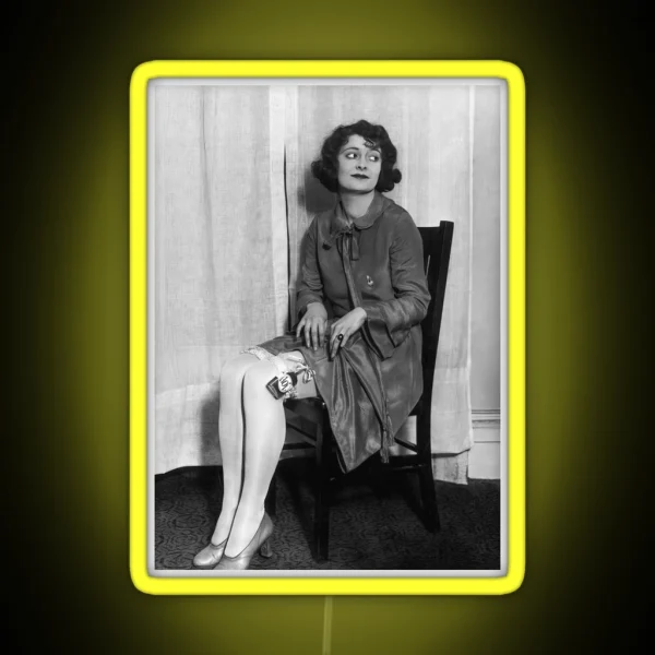 Prohibition Woman Hiding Whiskey In Garter Vintage RGB Neon Sign