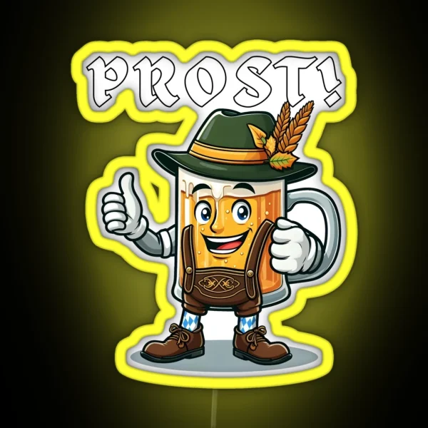 Prost Cartoon Beer Mug Funny Beer Mug Prost October Festival Festival Of Beer Prost Cheers October RGB Neon Sign