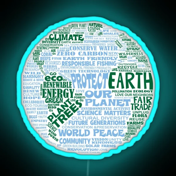 Protect Earth Blue Green Words For Earth RGB Neon Sign
