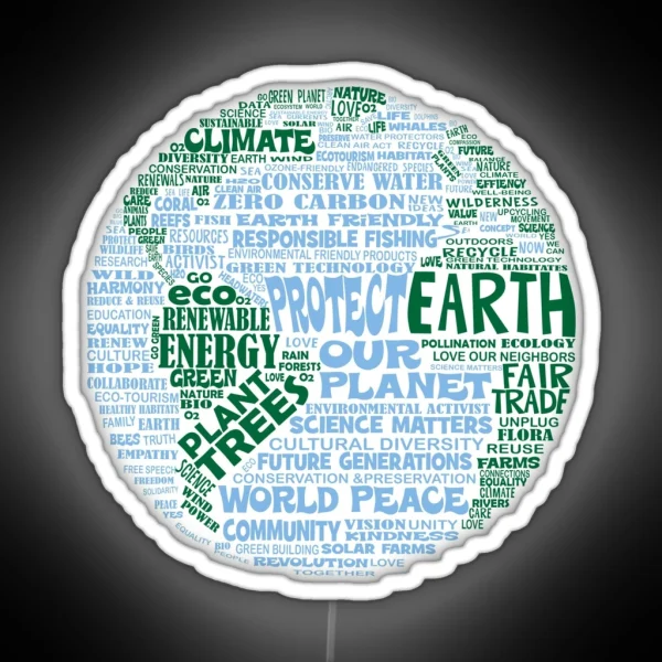 Protect Earth Blue Green Words For Earth RGB Neon Sign