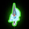Protector of Kanazaka neon sign with vibrant RGB lighting and a striking green glow.