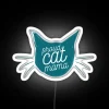 Proud Cat Mama neon sign in turquoise and red RGB neon, ID 72500 on white.
