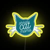 proud cat mama neon sign in turquoise rgb with yellow