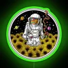 psychedelic astronaut holding sunflowers with neon rgb sign - green