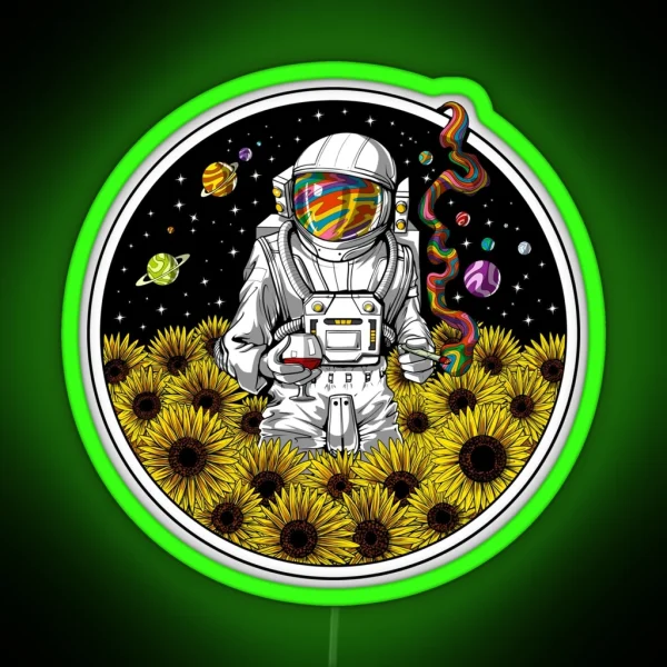 Psychedelic Astronaut Sunflowers RGB Neon Sign