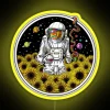 Psychadelic astronaut holding sunflowers with an RGB neon sign - Yellow