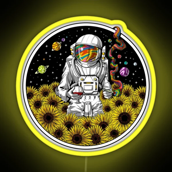 Psychedelic Astronaut Sunflowers RGB Neon Sign