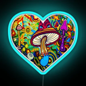 Psychedelic Blacklight Shrooms Rave Heart RGB Neon Sign